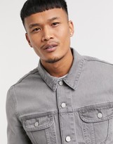 Thumbnail for your product : ASOS Dark Future regular denim jacket with back print in grey