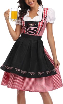 Robe Dirndl Femme Oktoberfest - Costume Bavarois 3 Pièces (robe, Chemisier, Tablier)