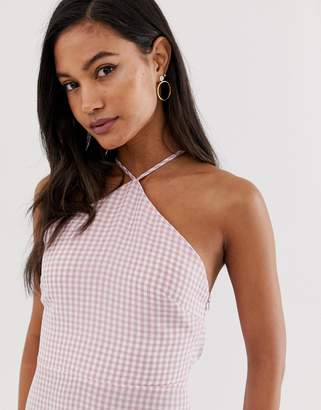Fashion Union midi dress with high halter neck in gingham
