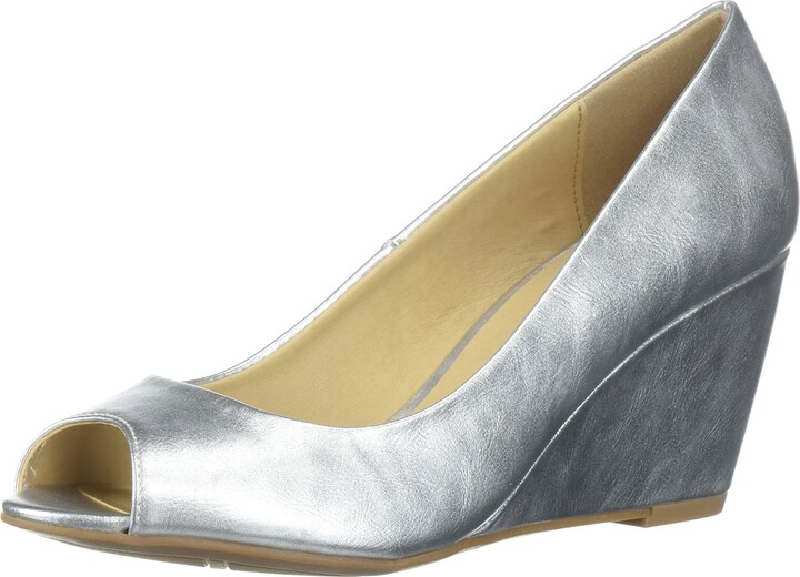 silver wedge pumps