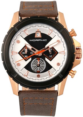 Morphic M57 Series, Rose Gold Case, Grey Chronograph Leather Band Watch, 43mm