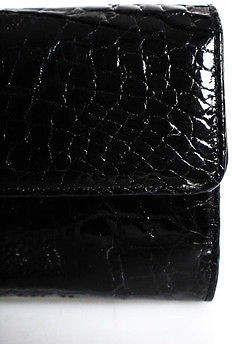 LAI Black Crocodile Skin Clutch Handbag Size Small