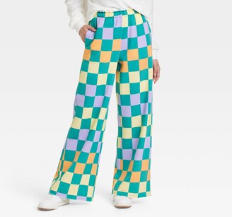 Grayson Threads Women's Colorful Print Checkered Wide Leg Graphic Pants - XS  - ShopStyle