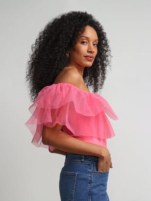 New York & Co. NY&Co Women's Off-The-Shoulder Organza Ruffle Top - Contour  Knits Radiant Rose - ShopStyle