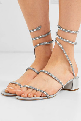 Rene Caovilla Cleo Crystal-embellished Satin And Suede Sandals