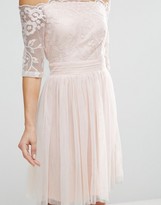 Thumbnail for your product : Little Mistress Bardot Embroidery And Sequin Prom Dress