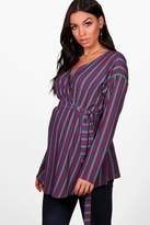 Thumbnail for your product : boohoo Maternity Stripe Wrap Tie Top