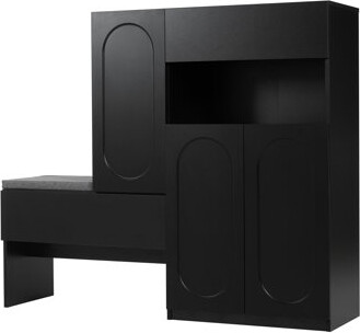 2-in-1 Shoe Cabinet with Soft Cushion & Arched Doors - Modern Storage Bench with Adjustable Shelves (Black)