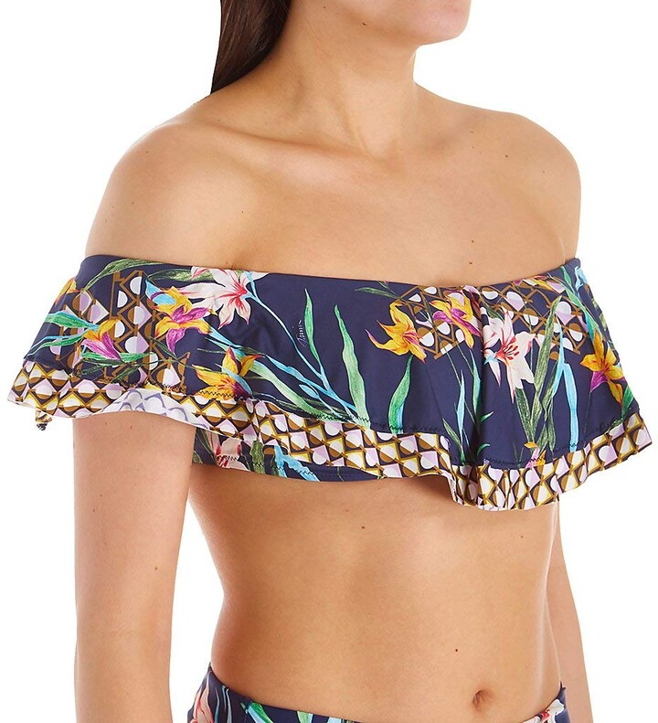 Trina Turk Women's Standard Off Shoulder Ruffle Bandeau Bikini Swimsuit Top  - ShopStyle