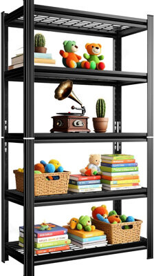 Kivaritio 5 - Layer Adjustable Height Heavy Duty Metal Storage Rack With 2000 Pound Load, Suitable For Garages, Kitchens, Supermarkets, Rooms And Gyms, Black, E