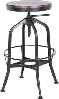 Taiga Furnishings Metal 94143 Adjustable Height Barstool with Wood Seat in , Frosted BlackWalnut Wood Seat