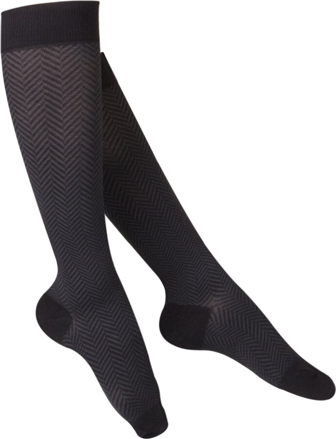 Touch Women’s Knee High Compression Socks, 20-30 mmHg, Black Herringbone Pattern, Large