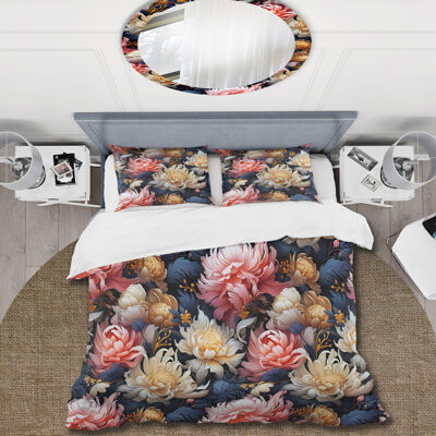 Design Art Blue Mutlicolor Poppies Florals II - Floral Duvet Cover Set