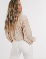 Thumbnail for your product : Topshop satin tie front blouse in pearl