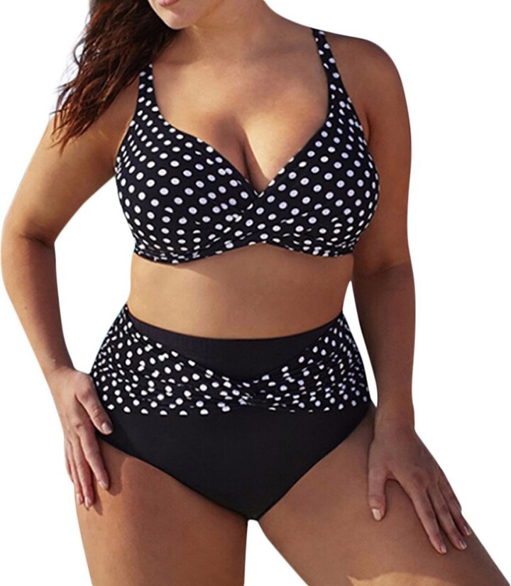 bajieMaster Womens Bikini Plus Size Dot Print Tankini Swimsuit Beachwear Padded Swimwear 