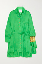Thumbnail for your product : Halpern Asymmetric Embellished Polka-dot Satin-jacquard Mini Shirt Dress - Green - FR36