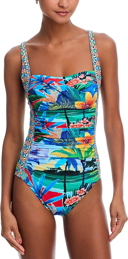 Johnny Was Twist Front Ruched One Piece Swimsuit