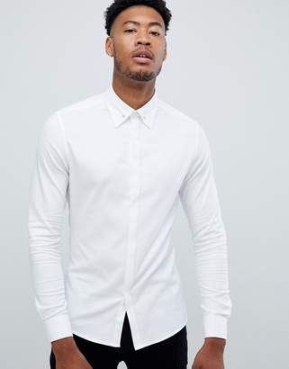 ASOS Design DESIGN Tall skinny twill shirt with collar bar in white