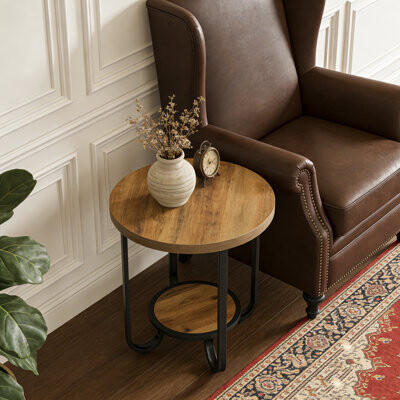 17 Stories 2-Tier Round Side Table Nightstand with Curved Metal Legs