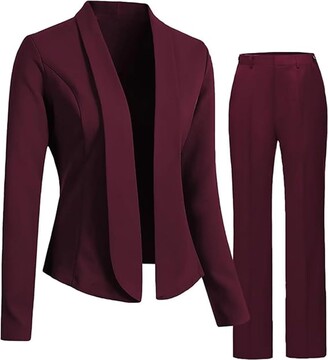 Wine Red Pant Suits Women 2 Pieces Set Business Office Lady Blazer