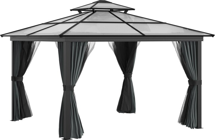 Outsunny 10' x 10' Patio Gazebo Netting Curtains Aluminum Frame 2 Tier Pc Roof Black