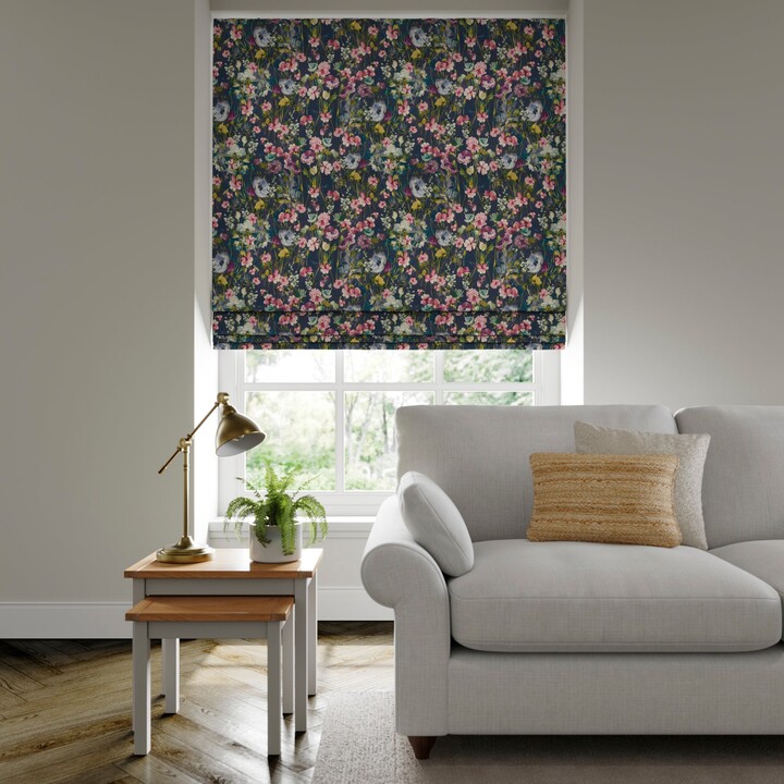 Dunelm Wild Meadow Linen Made to Measure Roman Blind Green/Pink