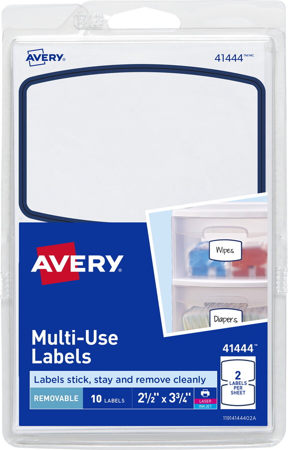 Avery Multi-Use Labels, 2-1/2" x 3-3/4", Paper, Removable, Blue Border, Laser/Inkjet, 10 Labels