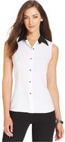 Thumbnail for your product : Kasper Contrast-Collar Button-Front Shirt