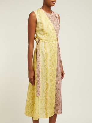 Emilia Wickstead Python-print Linen Panelled Midi Dress - Pink Print