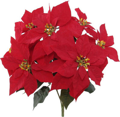 Larksilk 20" Tall 7 Velvet Poinsettia Flower Bushes – Lifelike Red Velvet Flowers, Ideal for Holiday Decor, Christmas Arrangements, Wreaths, and Seasonal Cente
