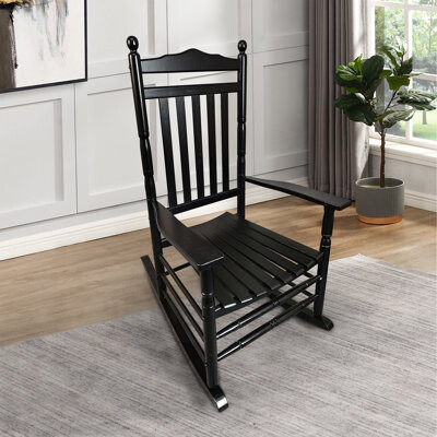 Ebern Designs Balcony Porch Adult Rocking Chair In White - Solid Hardwood Construction With Wide Seat And Armrest For Comfort Slatted Back Rest Easy Assembly 280