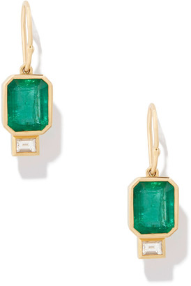 Azlee Emerald Baguette Earrings In Yellow Gold/emerald