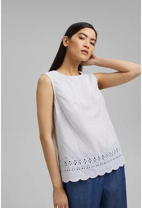 Esprit Broderie Anglaise Sleeveless Blouse in Organic Cotton with Crew Neck  - ShopStyle