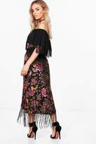 Thumbnail for your product : boohoo Lulu Velvet Flocked Tassle Midi Skirt