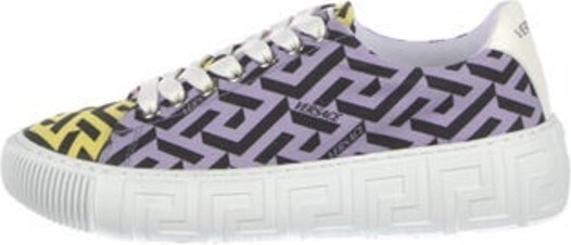 Versace Canvas Low Top Sneakers Pink Medusa Insignia Round-Toes Platform Lace-Up Closure at Uppers Includes Box