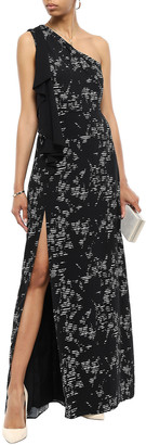 Halston One-shoulder Printed Crepe Gown