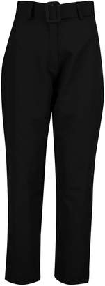 boohoo Wide Buckle Belt Straight Tapered Trouser