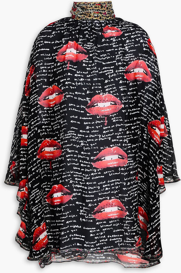 Camilla Crystal-embellished printed silk crepe de chine blouse