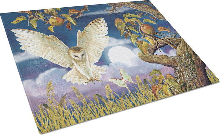 Carolines Treasures PRS4062LCB Barn Owl In The Apple Orchard Glass Cutting Board Large, 12H x 16W, multicolor