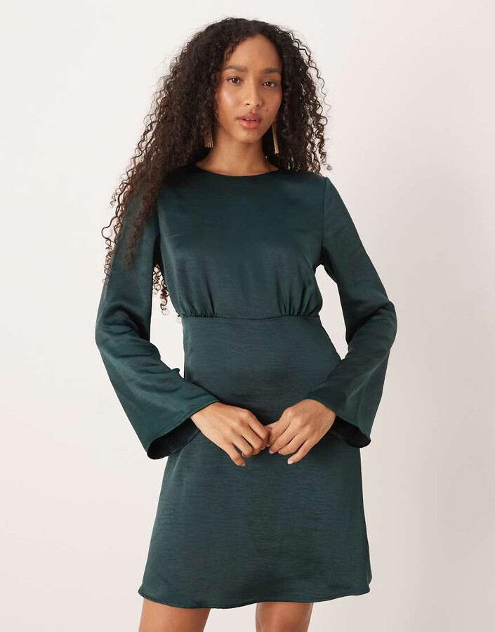 Y.A.S open back satin mini dress in dark green