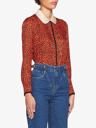 Miu Miu Contrast-Collar Leopard-Print Shirt