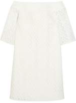 Tibi Off-The-Shoulder Embroidered Tulle Mini Dress
