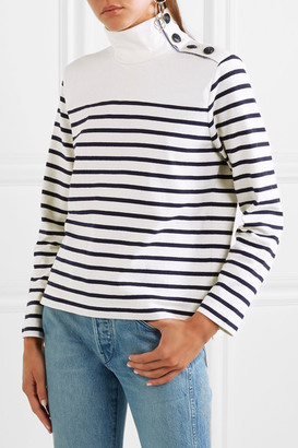 J.Crew Button-embellished Striped Cotton Top - Navy