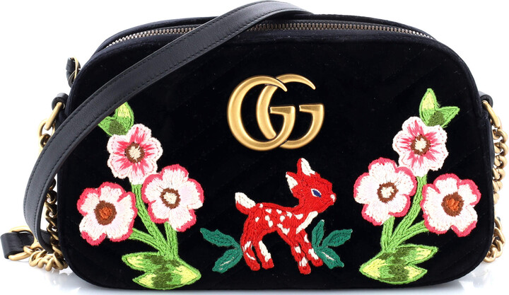 Gucci GG Marmont Camera Bag Embroidered Matelasse Velvet Small