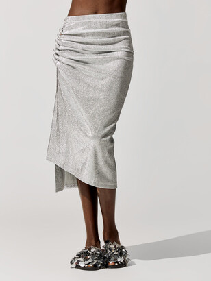 Paco Rabanne Asymmetric Stretch Jersey Lurex Skirt in Silver/Gold Womens Skirts Paco Rabanne Skirts White 