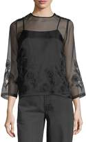Thumbnail for your product : Robert Rodriguez Embroidered Organza High-Neck Top