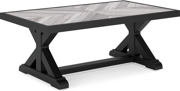 Signature Design by Ashley Beachcroft Farmhouse Weather and Rust Resistant Outdoor Coffee Table with Porcelain Tabletop
