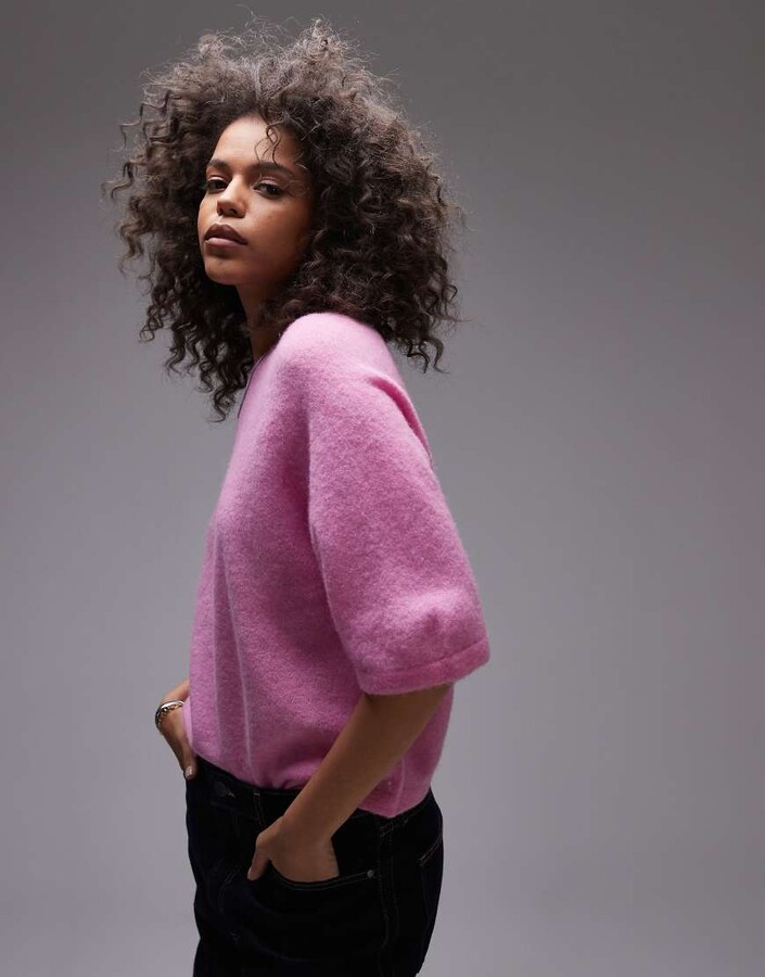 And other stories & alpaca short sleeve knit sweater in pink