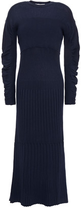 Cédric Charlier Ruched Ribbed Cotton And Cashmere-blend Midi Dress