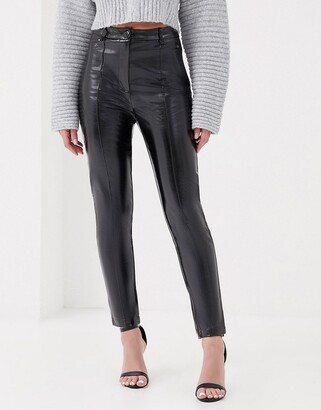 4th & Reckless high waisted vinyl trousers in black